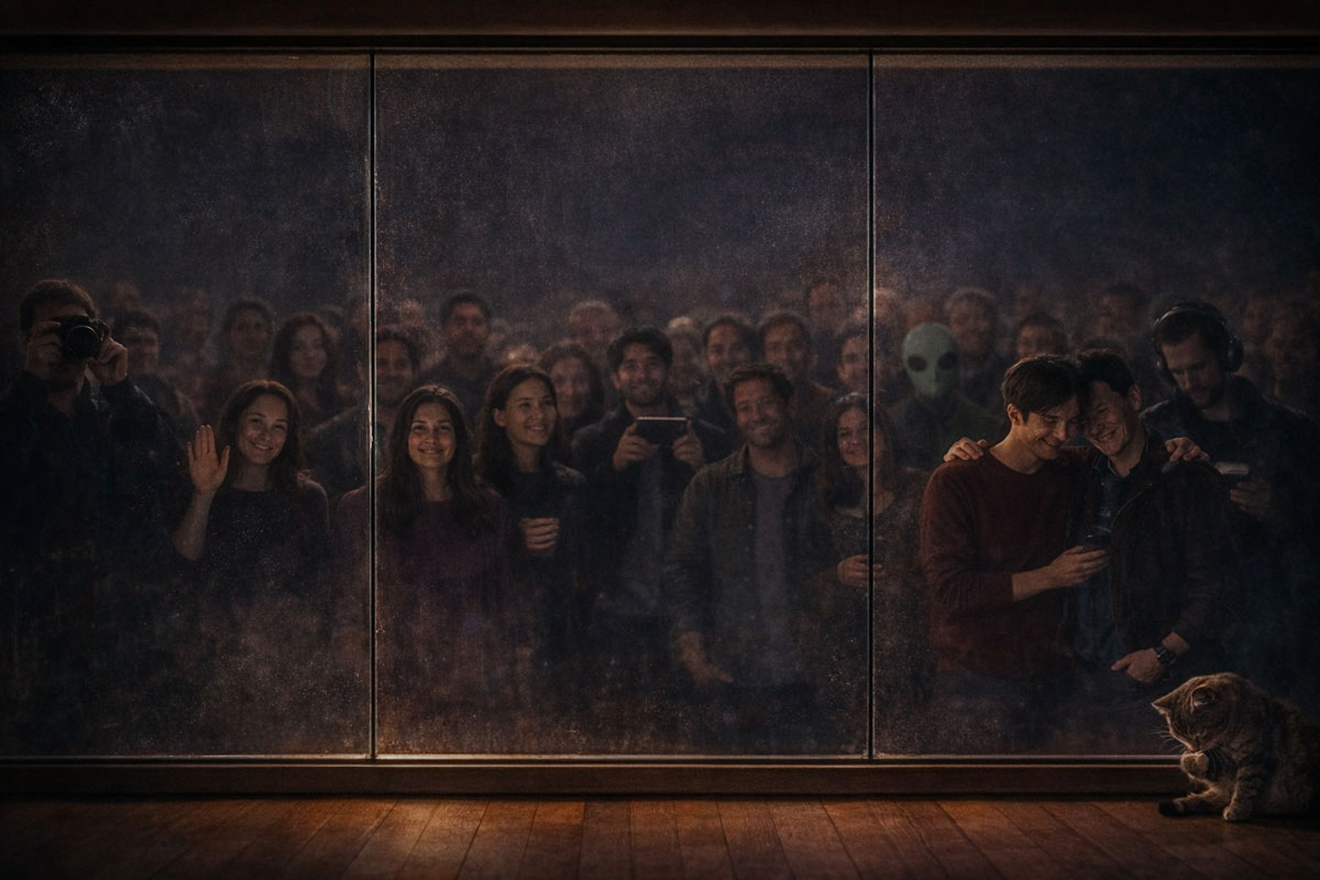 A diverse crowd representing the late-night overthinkers, solitary walkers, and mindful listeners who tune into the Midnight Mind Moments audio series.